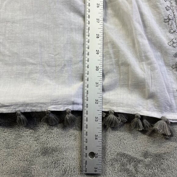 PilyQ PQ Swim Cover-Up Sz XS/S White Gray Tassel Trim Embroidered Boho Beachwear - Picture 8 of 8